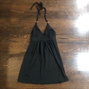 Vintage Y2K Victorias Secret “Bra Top” Black Halter Dress With Gold Ring Accent